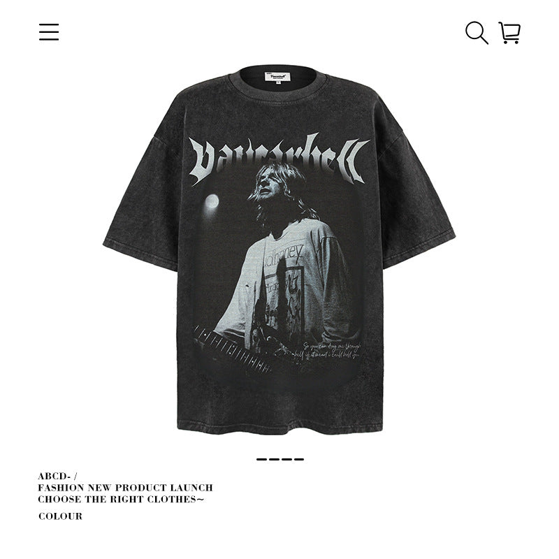 American vintage street T-shirt men's loose spring and summer half-sleeved shirt