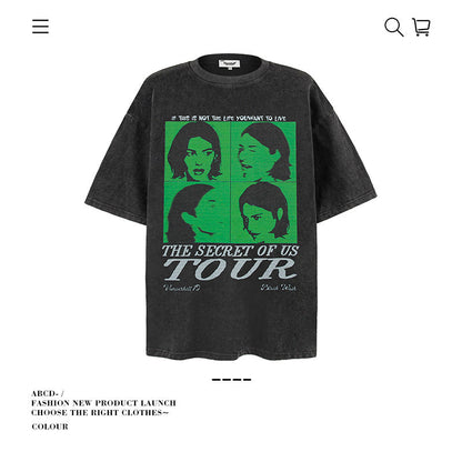American vintage street T-shirt pure cotton retro men's and women's summer loose