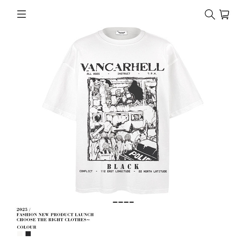 American vintage street T-shirt men's loose casual half-sleeved top