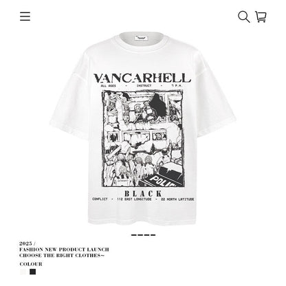 American vintage street T-shirt men's loose casual half-sleeved top
