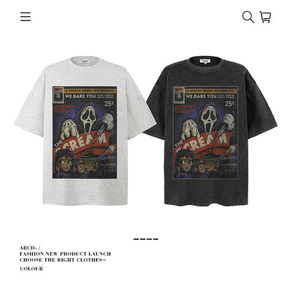 American vintage street T-shirt pure cotton men's and women's summer loose