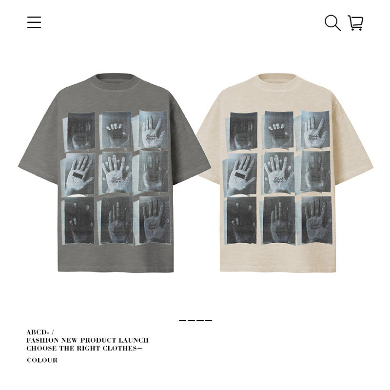 American vintage street T-shirt pure cotton retro men's and women's summer loose
