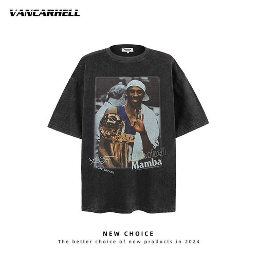 American vintage street T-shirt retro men's summer loose half-sleeved shirt