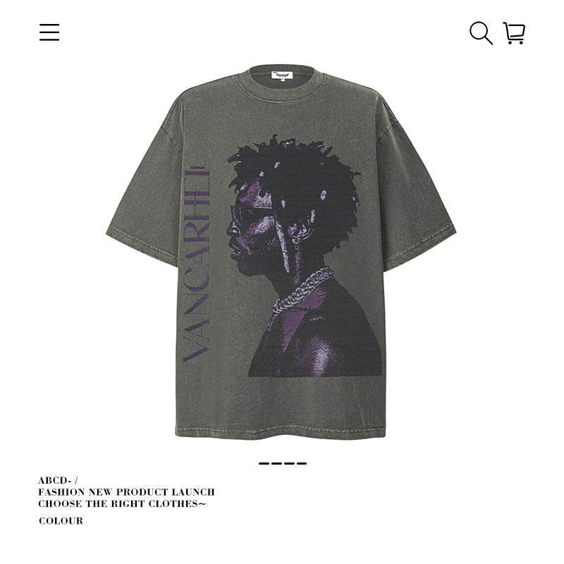 American vintage street T-shirt cotton men loose summer