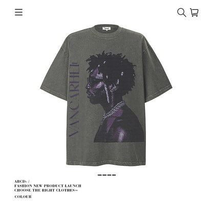 American vintage street T-shirt cotton men loose summer