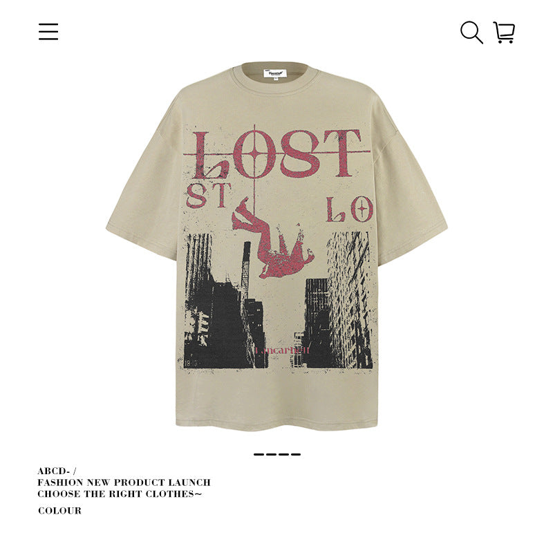 American vintage street T-shirt cotton men loose summer