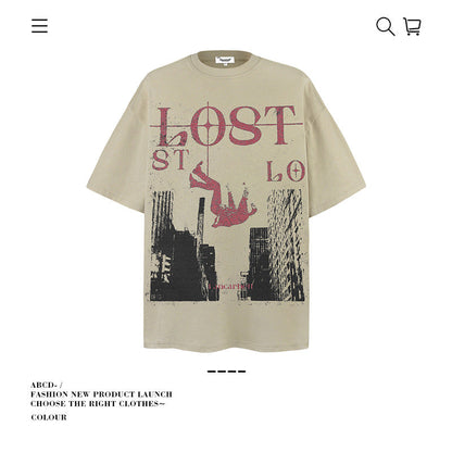 American vintage street T-shirt cotton men loose summer