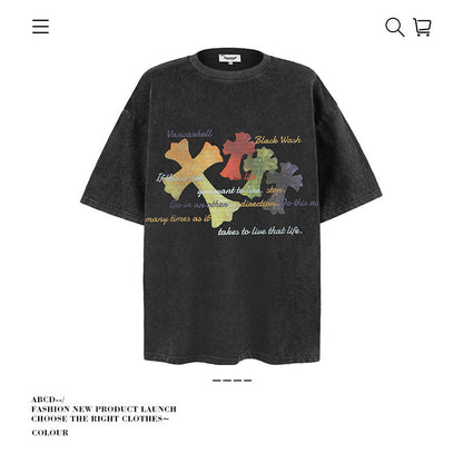 American vintage street T-shirt pure cotton men's and women's summer loose half-sleeves