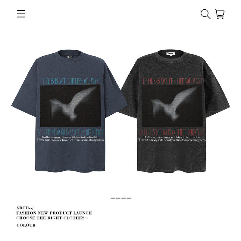 American vintage street T-shirt pure cotton retro men's and women's summer loose