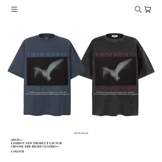 American vintage street T-shirt pure cotton retro men's and women's summer loose