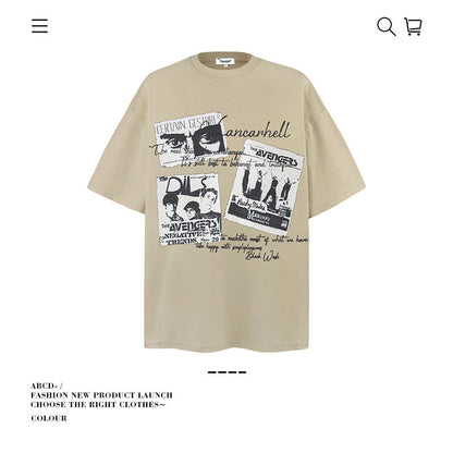 American vintage street T-shirt pure cotton retro men's and women's summer loose