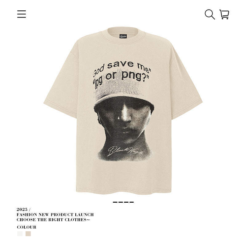 American vintage street T-shirt loose vintage cotton summer boys