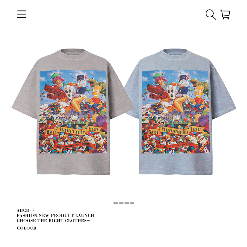 American vintage street T-shirt pure cotton men's and women's summer loose