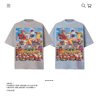 American vintage street T-shirt pure cotton men's and women's summer loose