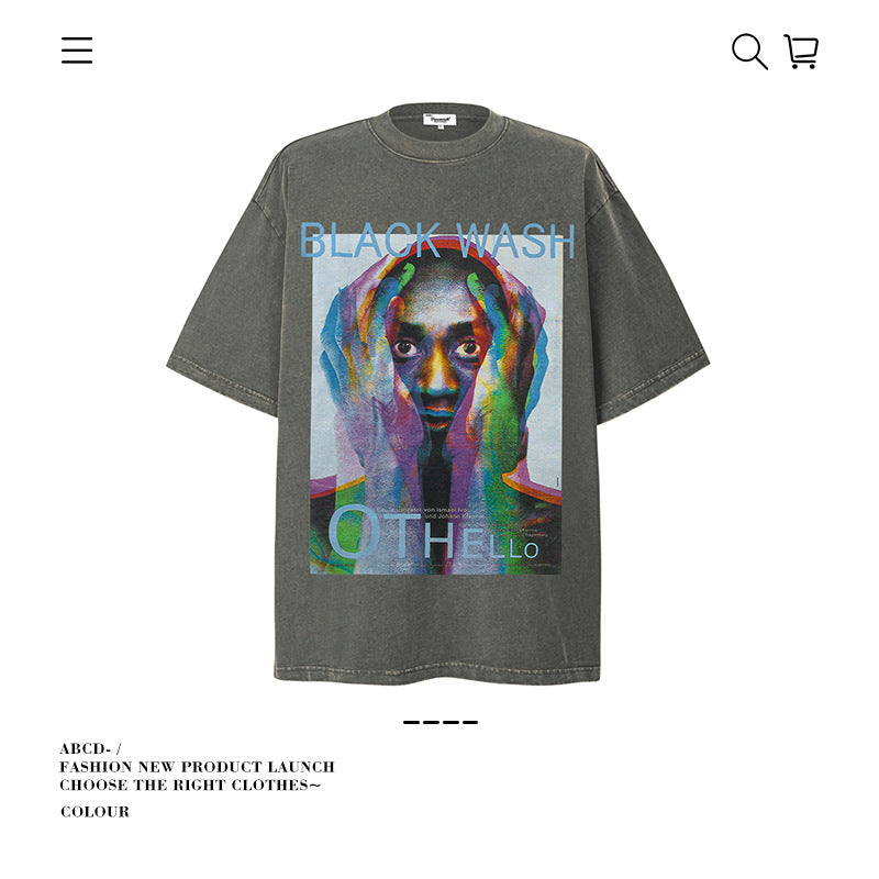 American vintage street T-shirt pure cotton men's and women's summer loose