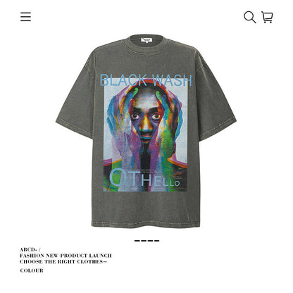 American vintage street T-shirt pure cotton men's and women's summer loose