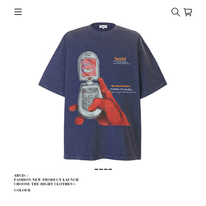 American vintage street T-shirt pure cotton retro men's and women's summer loose