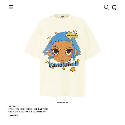 American vintage street T-shirt pure cotton men's and women's summer loose