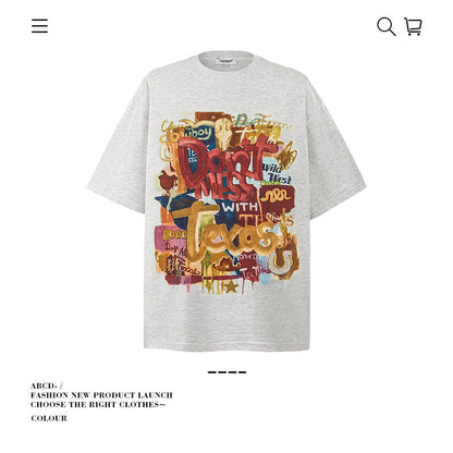 American vintage street T-shirt cotton men's summer loose