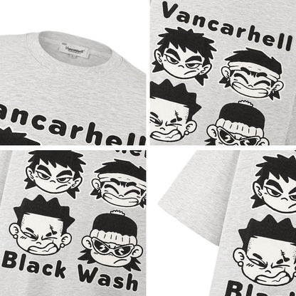 American vintage street T-shirt cartoon character print men loose half sleeve