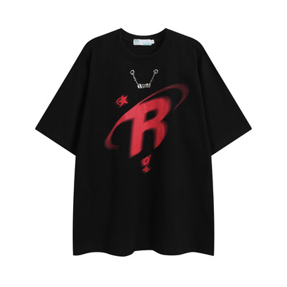 After Prom Shirt High Street Loose Necklace Decoration Short Sleeve T-shirt Top