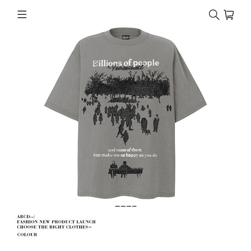 American vintage street T-shirt pure cotton retro men's and women's summer loose