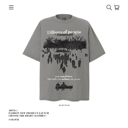 American vintage street T-shirt pure cotton retro men's and women's summer loose