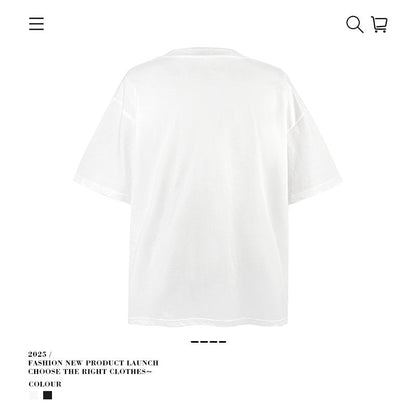 American vintage street T-shirt retro reflection print men's loose half sleeve