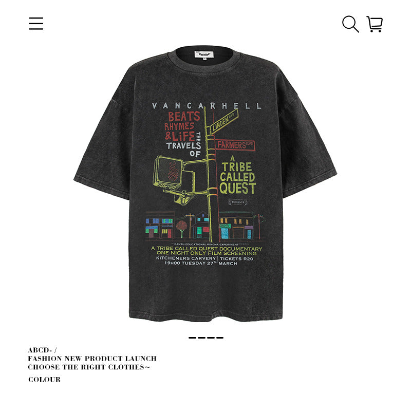American vintage street T-shirt pure cotton retro men's and women's summer loose