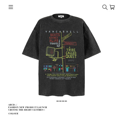American vintage street T-shirt pure cotton retro men's and women's summer loose