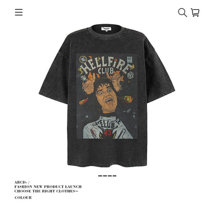 American vintage street T-shirt pure cotton men's and women's summer loose