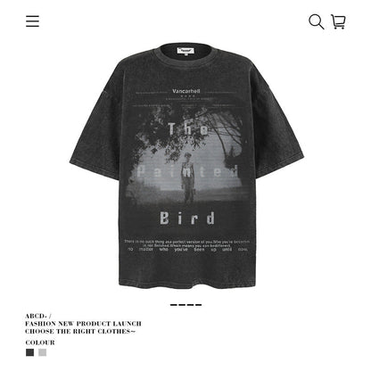 American vintage street T-shirt summer men's loose pure cotton