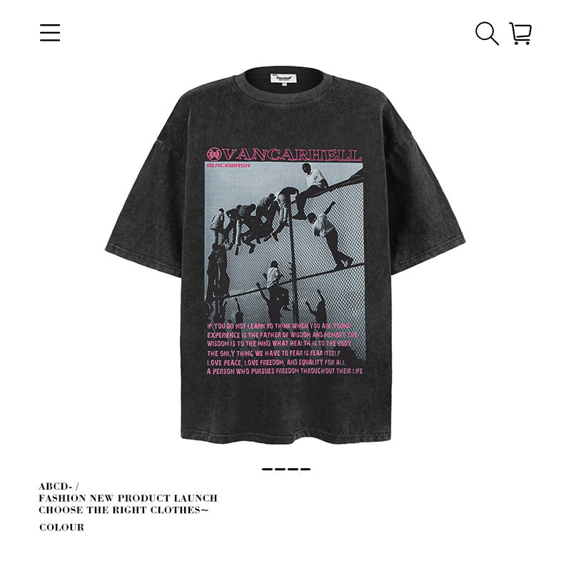 American vintage street T-shirt men's loose spring and summer half-sleeved shirt