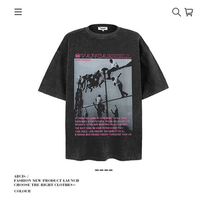 American vintage street T-shirt men's loose spring and summer half-sleeved shirt