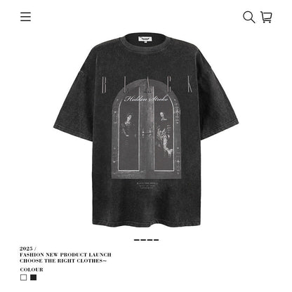 American vintage street T-shirt retro men's loose casual top