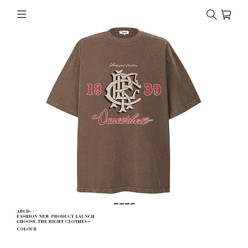 American vintage street T-shirt pure cotton retro men's and women's summer loose