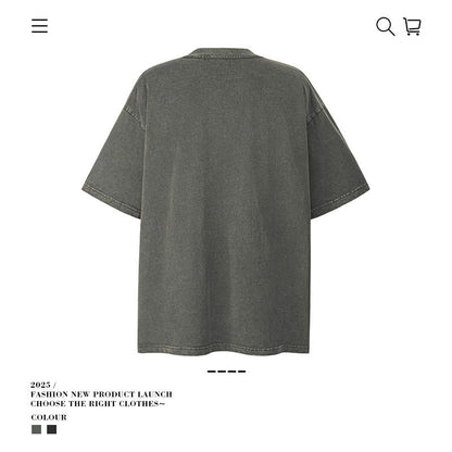 American vintage street T-shirt pure cotton retro men's and women's summer loose half sleeves