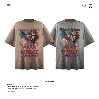 American vintage street T-shirt pure cotton men's and women's summer loose