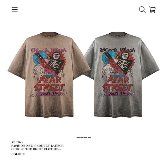 American vintage street T-shirt pure cotton men's and women's summer loose