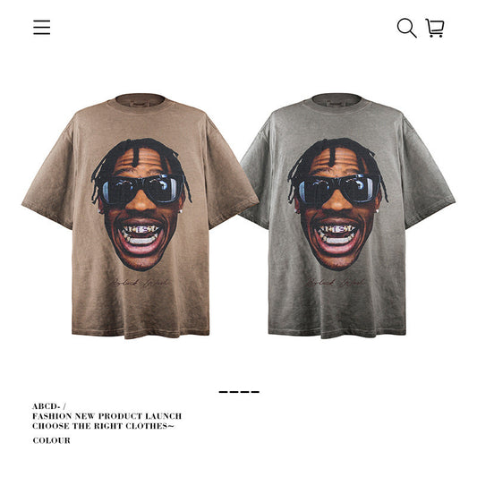 American vintage street T-shirt pure cotton retro men's and women's summer loose half sleeves