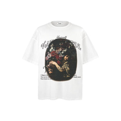 American vintage street T-shirt retro men's summer street loose half-sleeved shirt