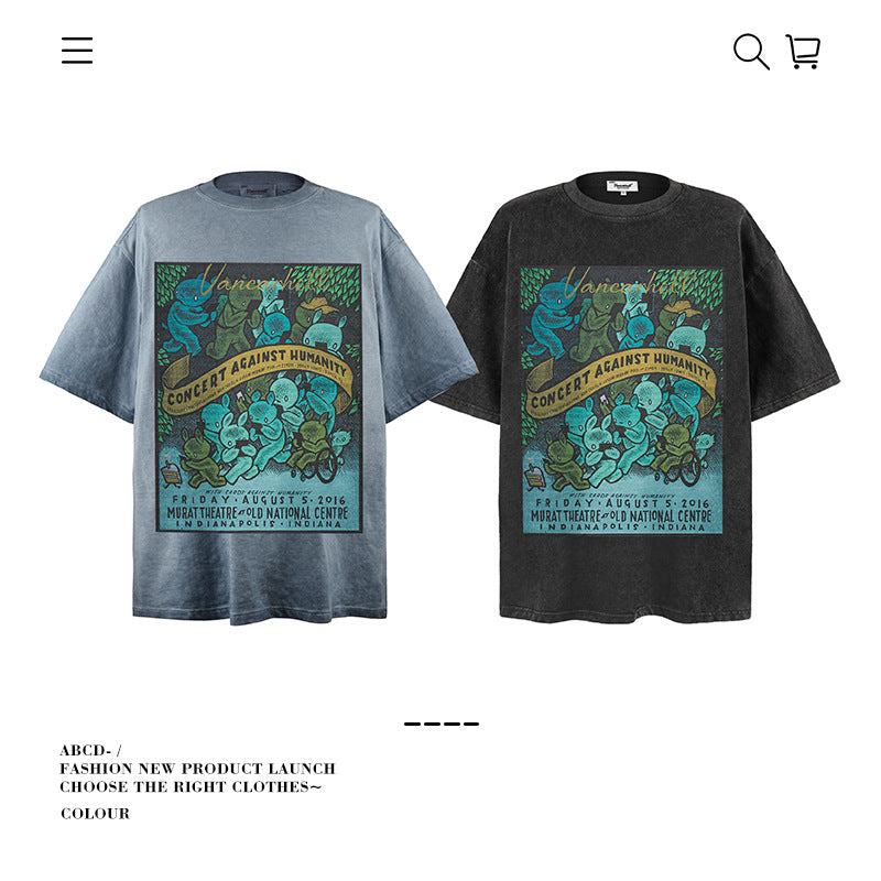 American vintage street T-shirt pure cotton men's and women's summer loose