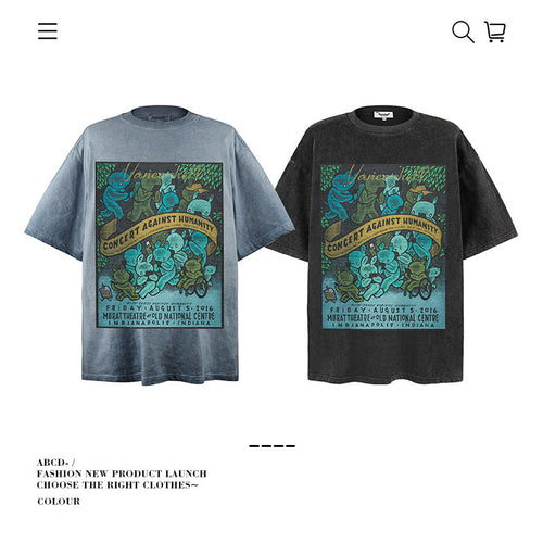 American vintage street T-shirt pure cotton men's and women's summer loose