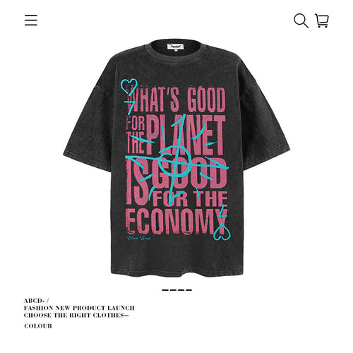 American vintage street T-shirt pure cotton men's and women's summer loose half-sleeves