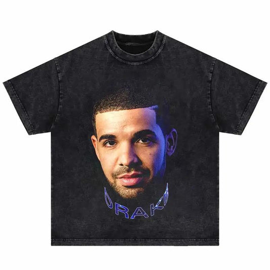 2024Summer Washed Short Sleeve Tshirts Men Hip Hop Portrait (Prat 2)