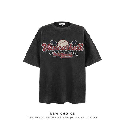 American vintage street T-shirt retro men's summer loose half-sleeved shirt