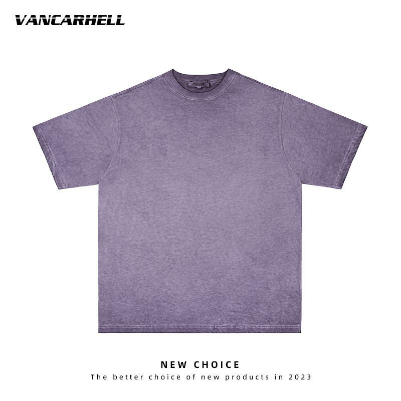 American vintage street T-shirt retro solid color men's loose half-sleeve shirt