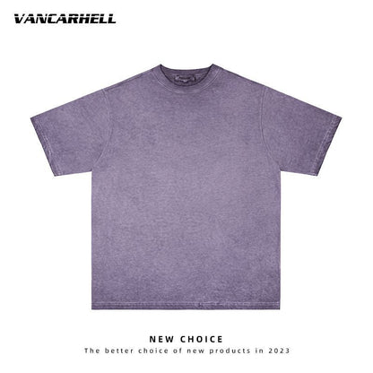 American vintage street T-shirt retro solid color men's loose half-sleeve shirt