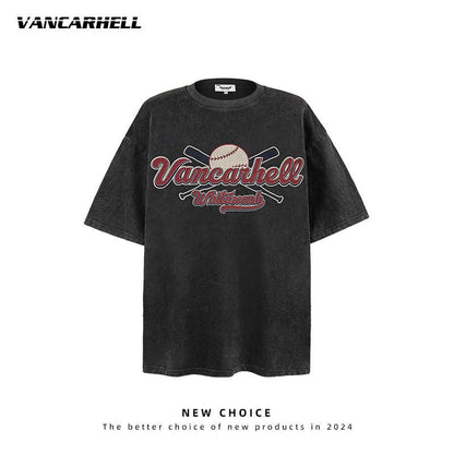 American vintage street T-shirt retro men's summer loose half-sleeved shirt