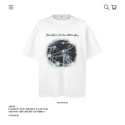 American vintage street T-shirt pure cotton retro men's and women's summer loose